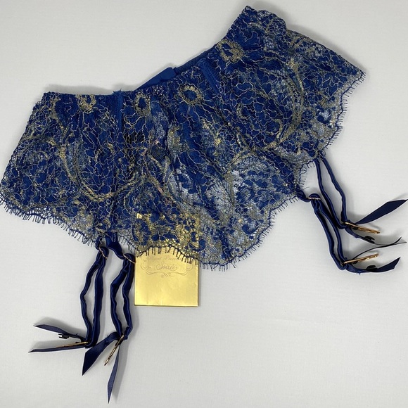 Agent Provocateur Kiera SOIREE Blue Gold Suspender NWT